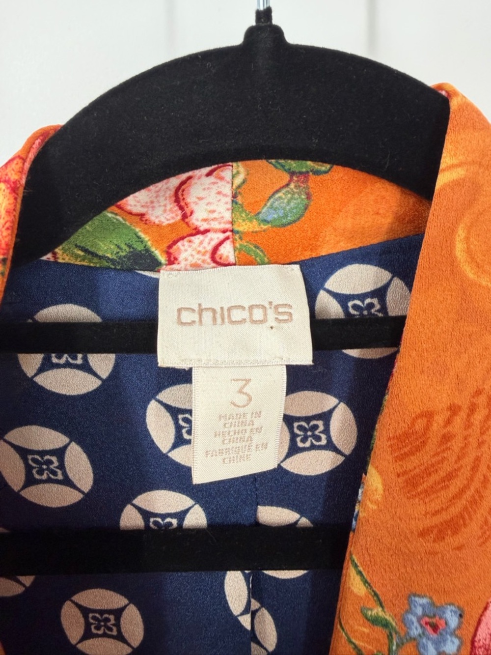 Chico’s Drama Printed Orange and Blue Kimono - Picture 7 of 12
